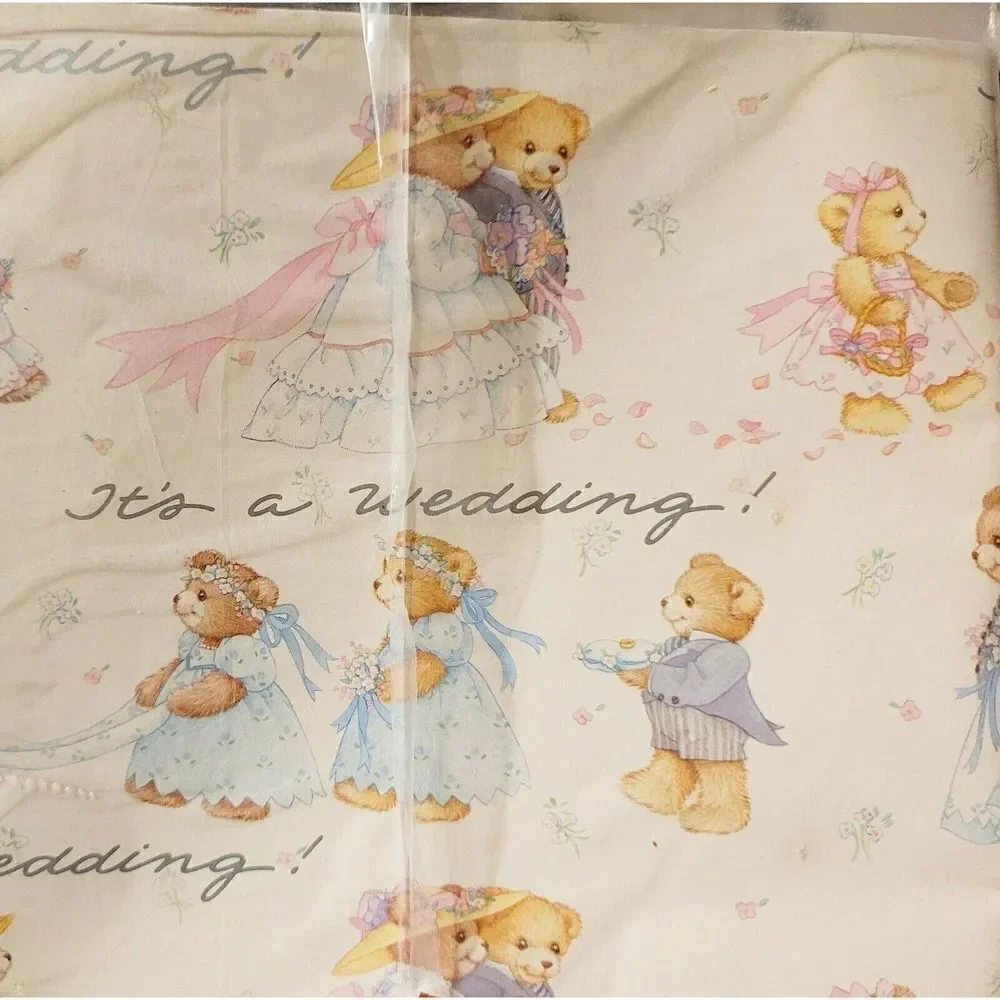 Vintage 90s Gibson Greetings It's a Wedding Teddy Bear Giftwrap NOS